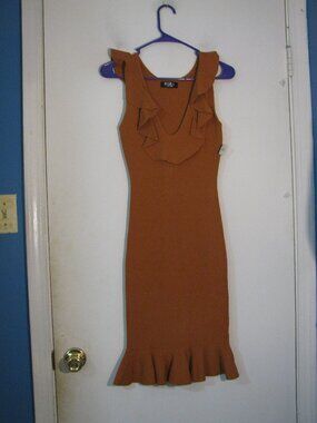 Hera Collection Rust Brown Ruffle Midi Dress